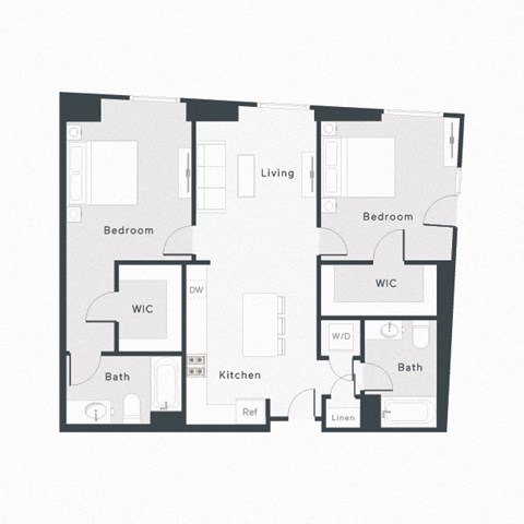 Floor plan for 2 beds, 2 baths, 1216 sqft